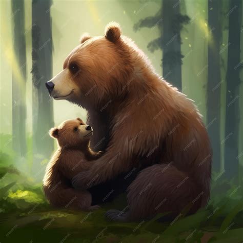 Premium AI Image | a painting of a bear and cub