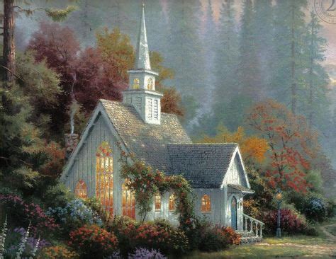 LOVELY VINTAGE COUNTRY CHURCH | Thomas kinkade paintings, Thomas ...