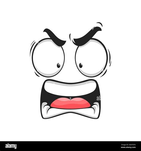 Cartoon angry face vector yelling emoji with mad eyes and yell mouth. Furious facial expression ...