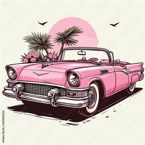 Vector illustration of a pink classic convertible retro car Stock Vector | Adobe Stock