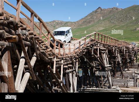 Jargalant funny wood bridge , Mongolia Stock Photo - Alamy