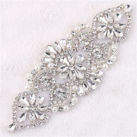 XINFANGXIU Sew on clear rhinestone appliques bridal rhinestone patches ...