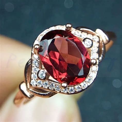 Garnet ring Free shipping Natural real garnet ring 925 sterling silver ...