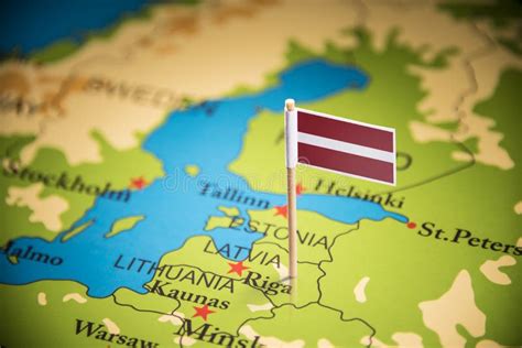 Latvia Marked with a Flag on the Map Stock Photo - Image of card ...