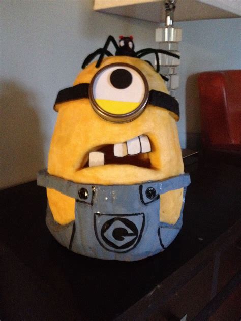 Scary Minion Pumpkin with Spider-inspired Details