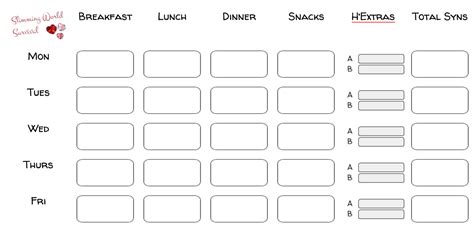 Downloadable Slimming World Food Diary Template | Master Template