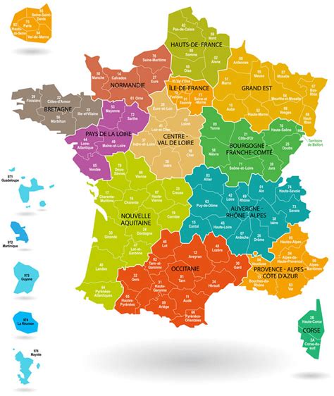 France Departments And Regions Map - Rhea Velvet