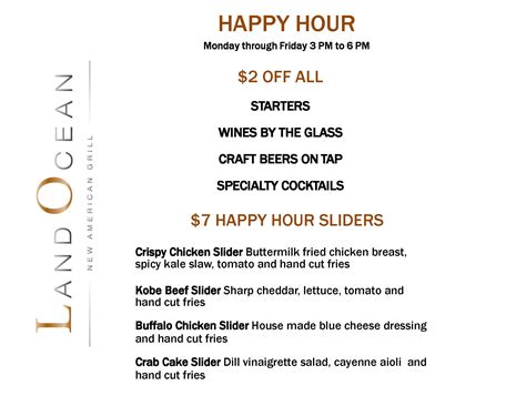 Meridian Happy Hour Menu - Land Ocean