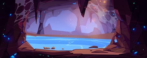 Free Vector | Underground cave with water and blue crystals