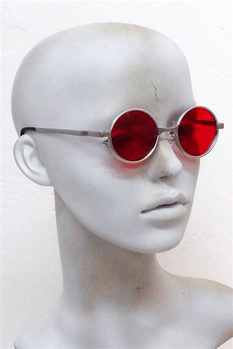 round metal sunglasses gold silver red lens | Hi Tek Webstore