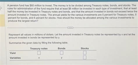 Solved A pension fund has $60 million to invest. The money | Chegg.com