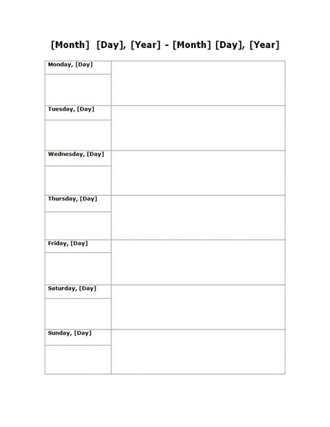 Fill In Blank 7 Day Printable Weekly Schedule Template