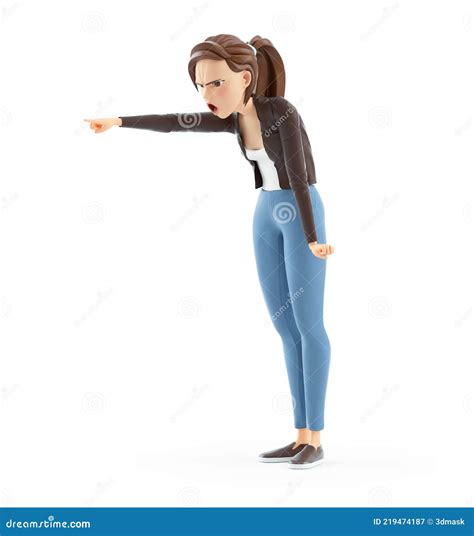 3d Angry Cartoon Woman Shouting and Pointing Finger Stock Illustration - Illustration of girl ...