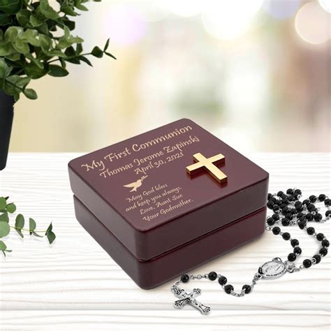 Personalized Inspirational Wooden First Communion Rosary Box