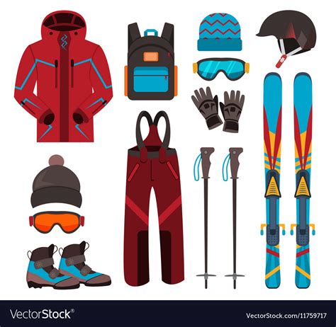 Skiing equipment icons Royalty Free Vector Image