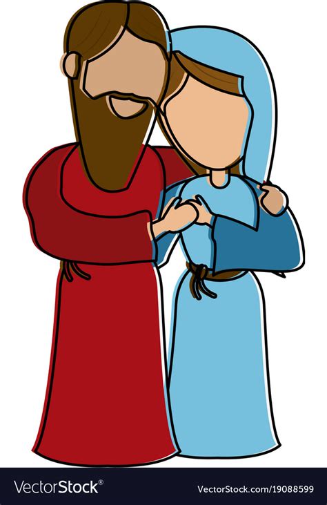 Virgin mary and joseph cartoon Royalty Free Vector Image