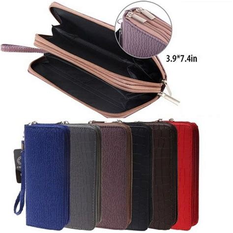 24 Units of Ladies Dual Zipper Wallet With Wrist Strap [textured Design ...