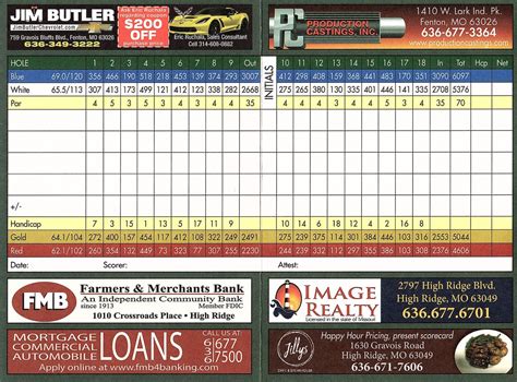 Scorecard - Sugar Creek Golf Course