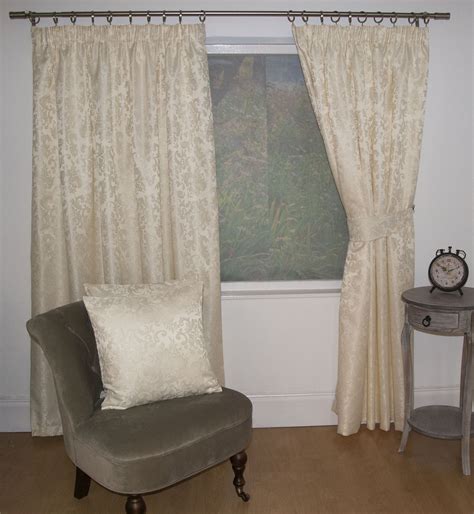 JACQUARD FLORAL DAMASK CREAM LINED PENCIL PLEAT CURTAINS *10 SIZES* | eBay