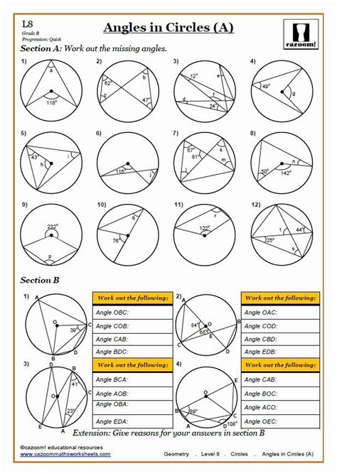 Circles Arcs And Angles Worksheets