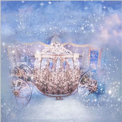 10x10FT Cinderella Princess Pumpkin Gold Carriage Snow Blue Sky Custom Photo Studio Backdrops ...