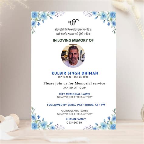 Sikh Funeral Invite, Punjabi Funeral Invitation Template, Antim Ardas ...