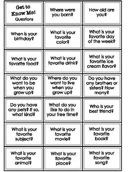 Get to Know Me Questions Packet by Tim's Printables | TPT