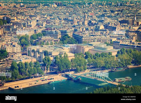 Paris aerial view, France - vintage toned photo Stock Photo - Alamy