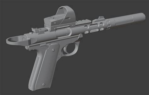 [WIP] Ruger Mark IV Lite + Suppressor and Reflex Sight — polycount