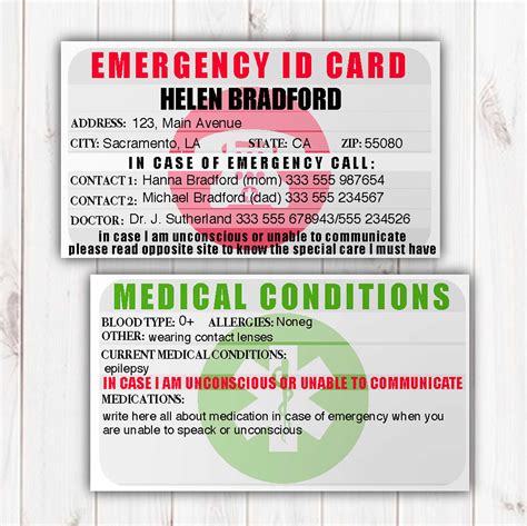 Printable Emergency Medical Card