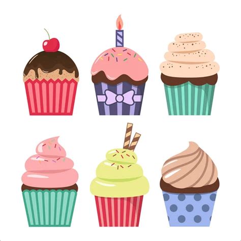 Clip art cupcake set de dibujos animados. Coloridos cupcakes clipart ...