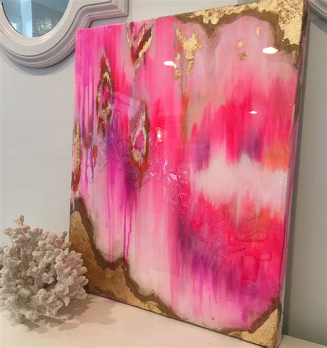 SOLD Original Acrylic Abstract Art Painting Ikat Canvas Pink | Etsy