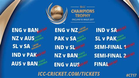 Tickets for eight ICC Champions Trophy matches sold out