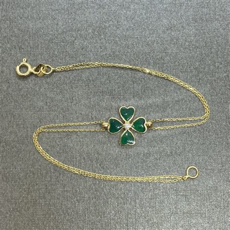 14K Real Solid Gold Four Leaf Clover Bracelet for Women