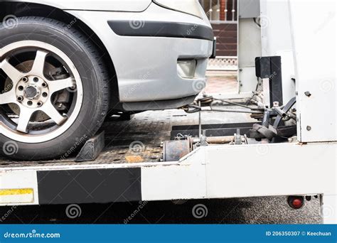 Broken Down Car Towed Onto Flatbed Tow Truck Stock Image - Image of ...