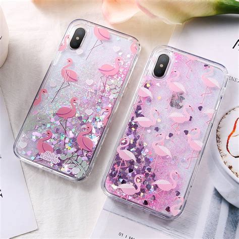 Liquid Glitter Phone Case For iPhone 6 7 8 Plus X Cute Pink Flamingo ...