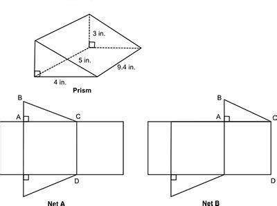 A prism and two nets are shown below: Image of a right triangular prism ...