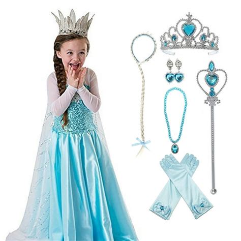 Princess Elsa Costumes Birthday Dress Up for Little Girls with Crown ...