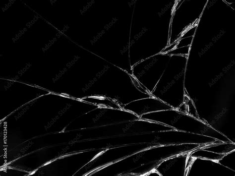 Cracked glass texture on black background. Isolated realistic cracked ...