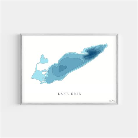 Lake Erie Depth Map Print Bathymetric Contours Lake House | Etsy