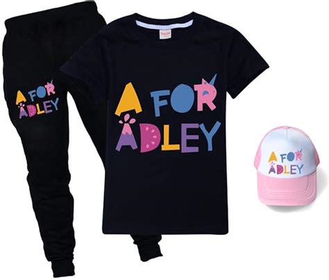 A for Adley Girls Cotton 3 Piece Set T-Shirt + Trousers+Sun Hat Unisex Fashion Printed Pullover ...