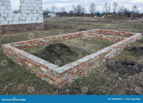 Building Brick Foundation of New House Construction Stock Image - Image ...