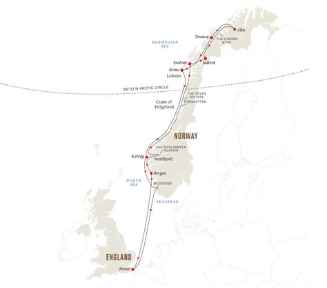 Hurtigruten-Northern Lights Expedition Cruise from Dover-Map | Scenic ...