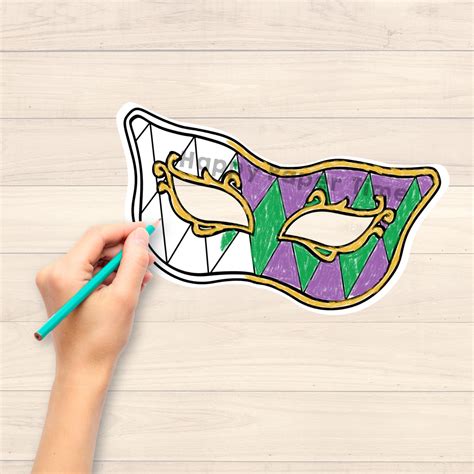 Mardi Gras Paper Mask Printable Festival Coloring Craft Activity ...