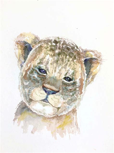 Lion Cub Watercolor Painting Original Art Animal Portrait - Etsy