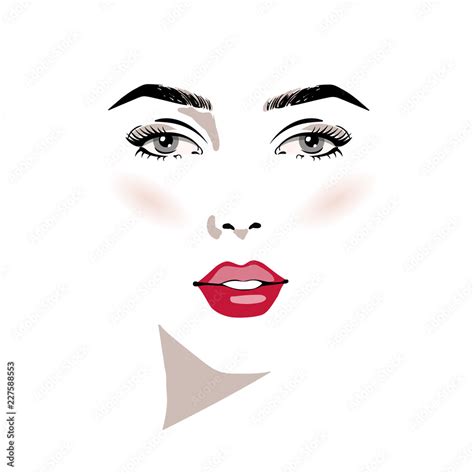 Beautiful woman face with make-up hand drawn vector illustration. Stylish original graphics ...