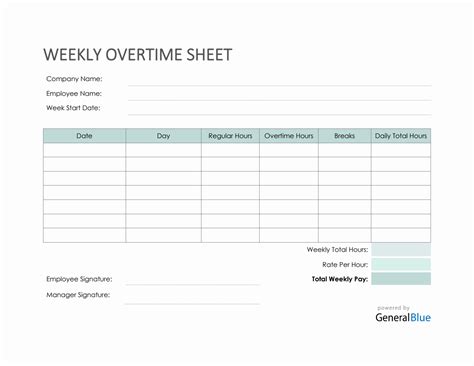 Weekly Overtime Sheet in PDF