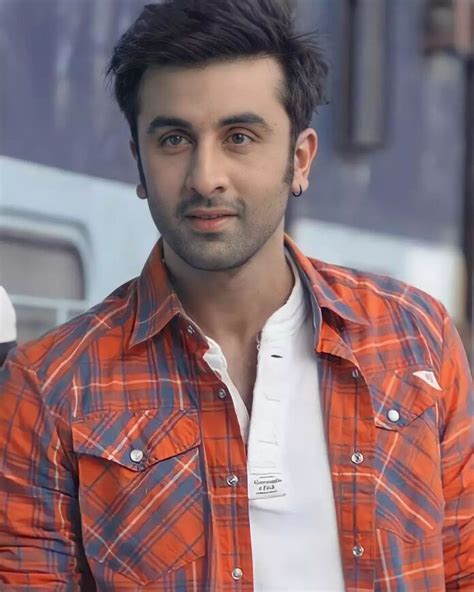 Ranbir Kapoor in blue and orange check shirt showing his textured short ...