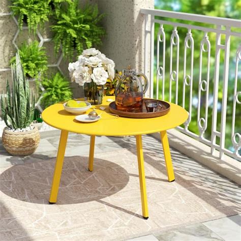 DESwan Yellow Round Steel Outdoor Coffee Table BSC-ZY010-YE - The Home Depot