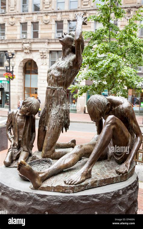 One of the Boston Irish Potato Famine Memorial Sculptures, Washington Street, Boston ...